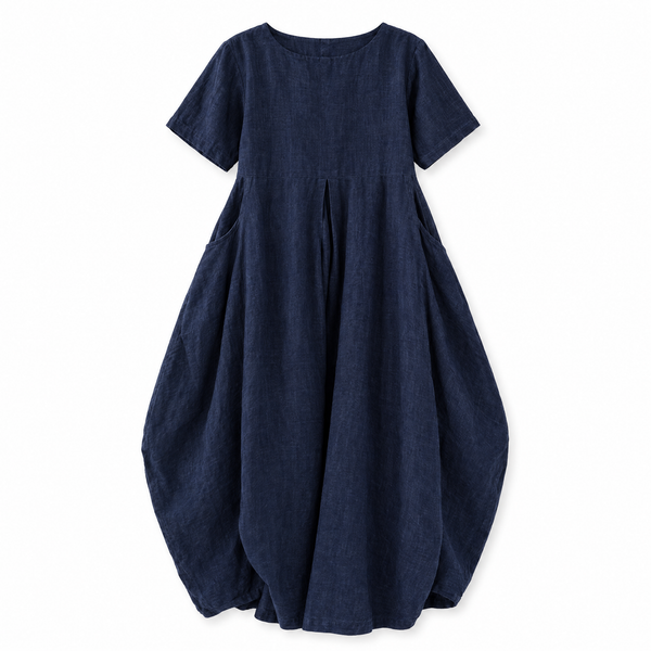 Navy Cocoon Linen Midi Dress