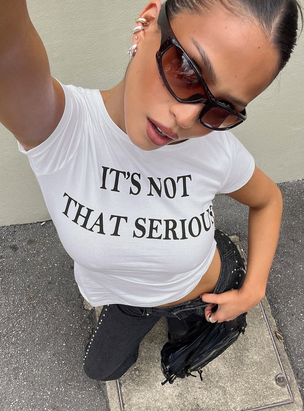 It's Not That Serious Graphic Baby Tee White / Black
