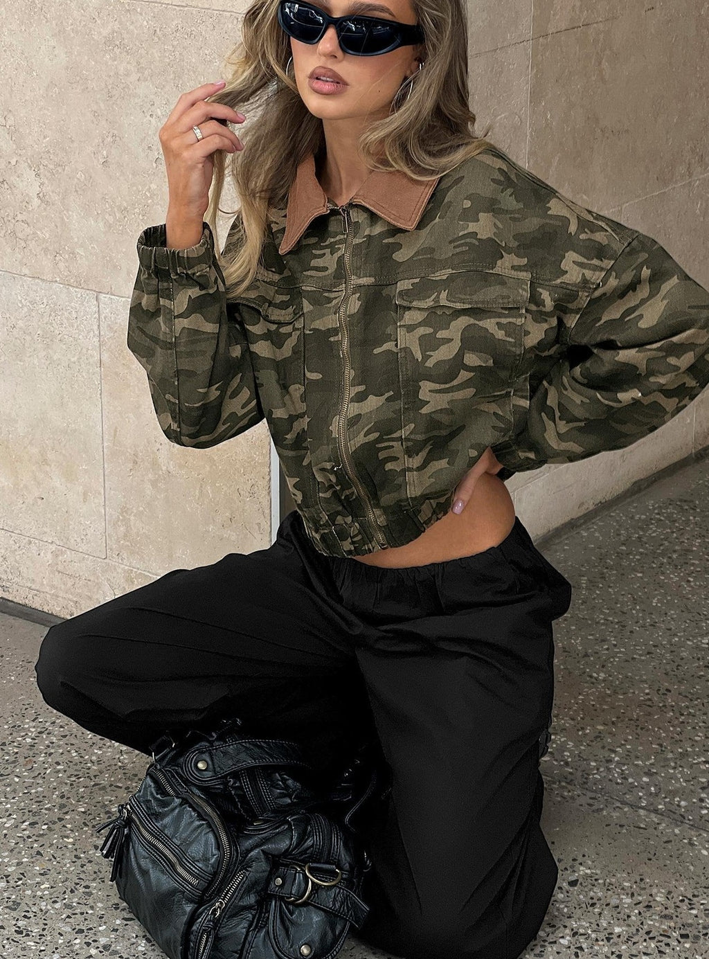 Oversized Bomber Jacket Camo