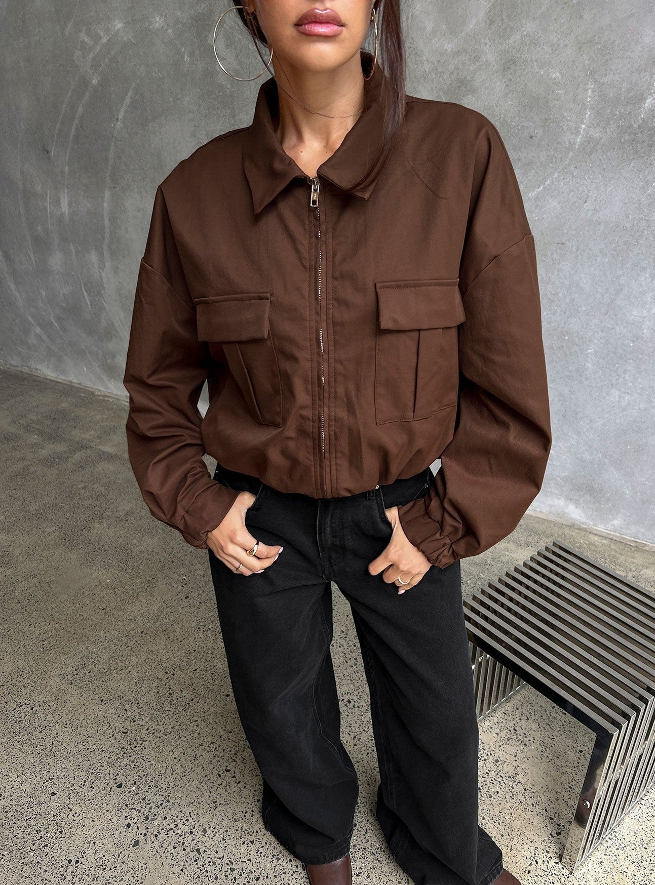 Right Time Bomber Jacket Chocolate