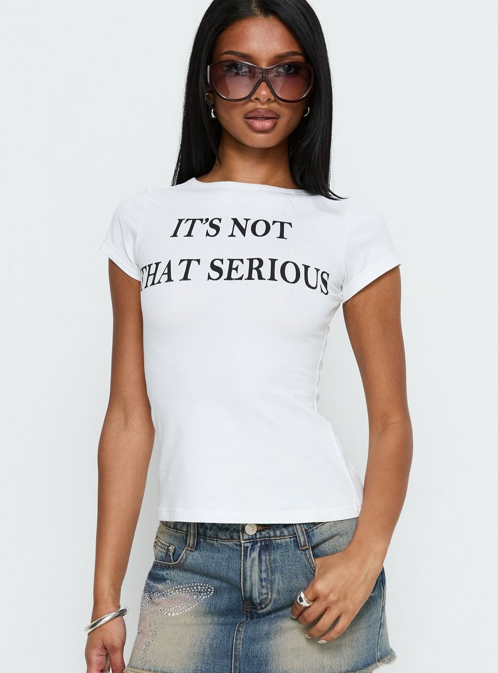 It's Not That Serious Graphic Baby Tee White / Black