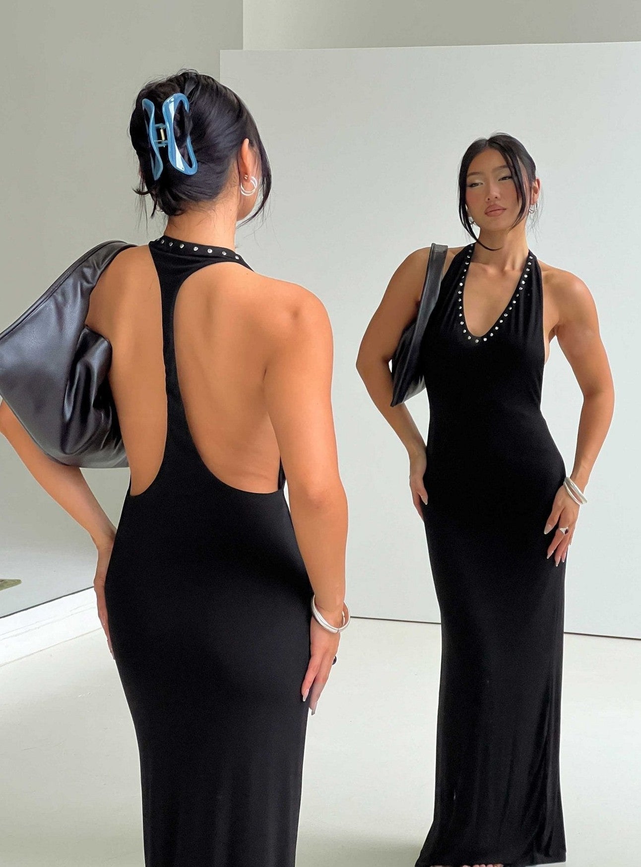 Studded Racerback Maxi Dress Black