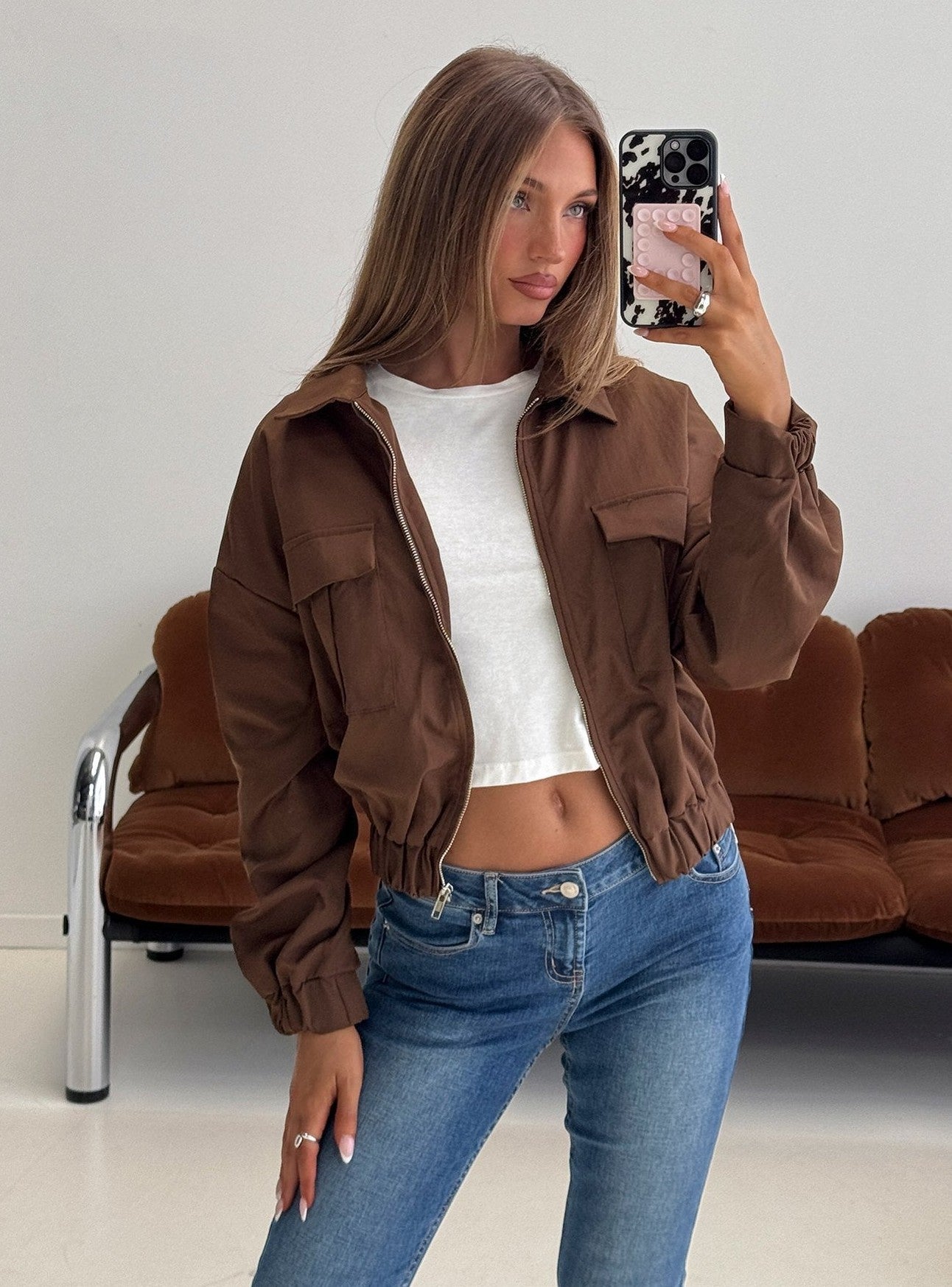 Right Time Bomber Jacket Chocolate