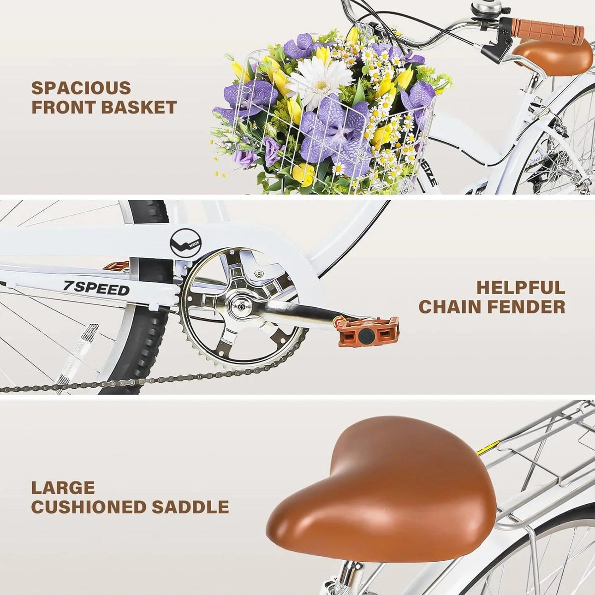 WEIZE 26 Inch 7-Speed High-Carbon Steel Beach Cruiser Bike