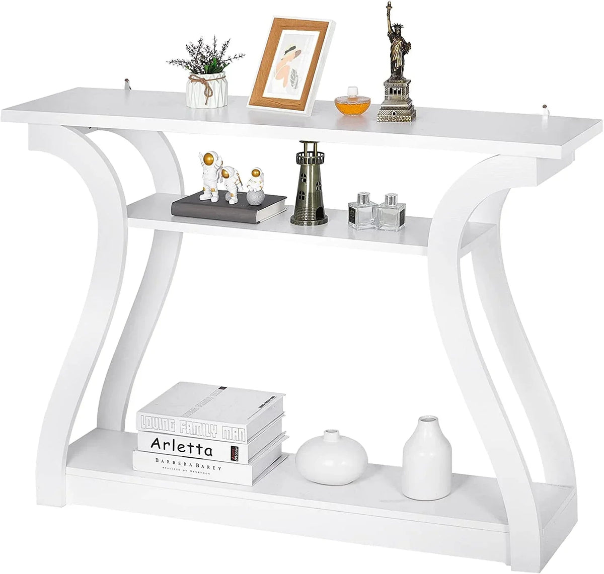3-Tier Console Table With Storage Shelves - White