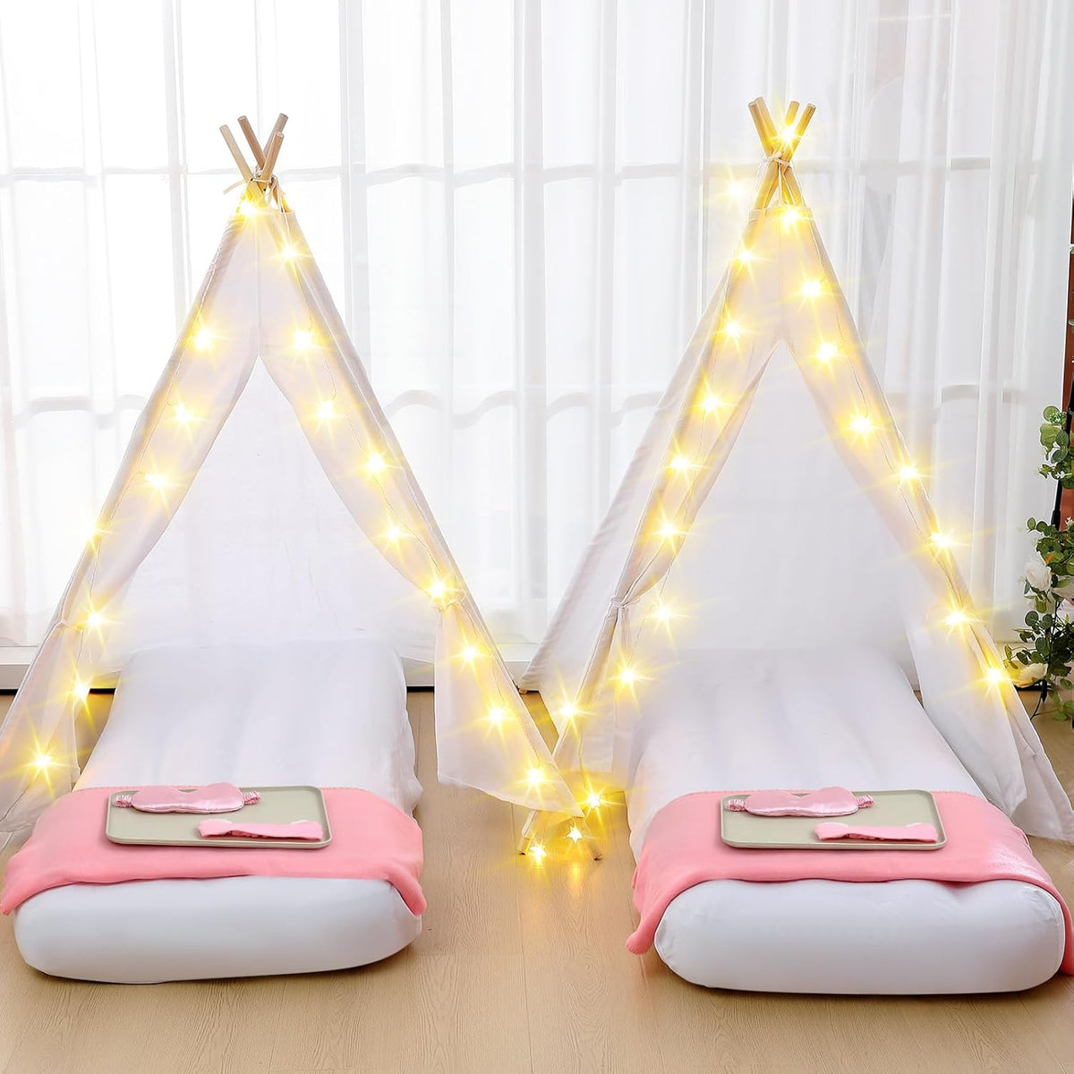 8-Pack Kids Teepee Sleepover Tent Set, White