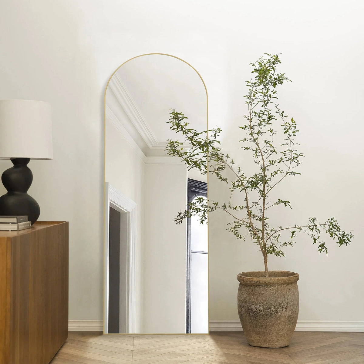 Full-Length Floor Mirror 64x21, Aluminum Alloy Frame With Stand And Wall Mount Option