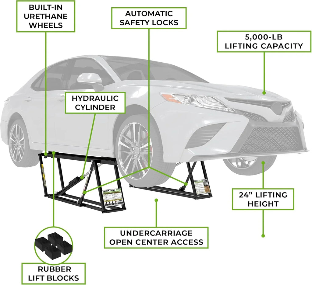 QuickJack Portable Car Lift, 5,000 lb Capacity, 110V Power Unit - 5000TL