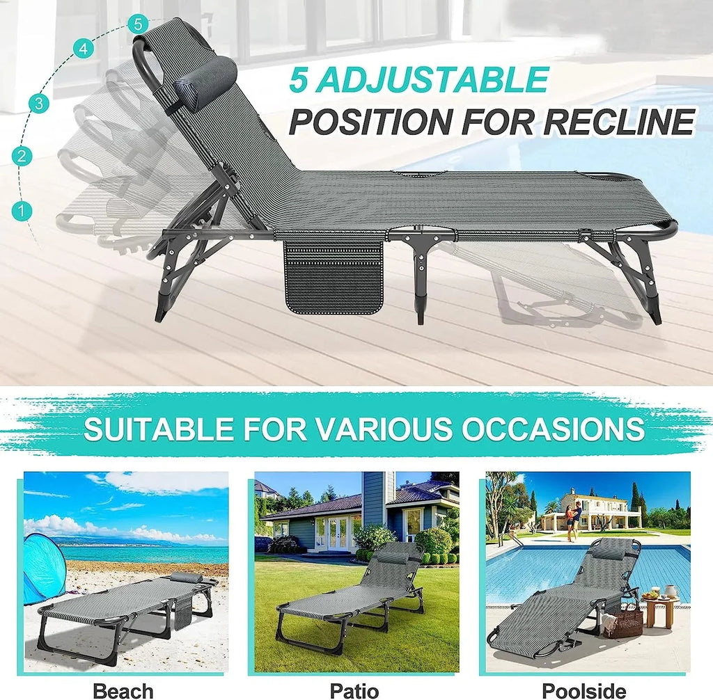 Slsy 5-Position Adjustable Folding Lounge Chair And Cot - 75.2" x 25.6" x 11.8"