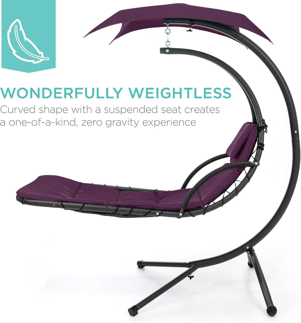 Best Choice Products Outdoor Hanging Steel Chaise Lounge Chair With Canopy, Charcoal Gray - SKY5871