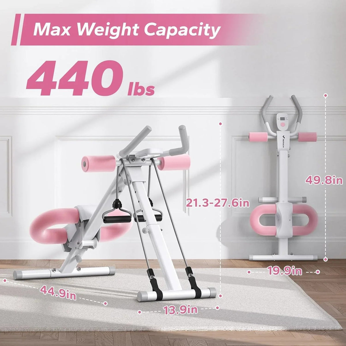 MERACH Adjustable Foldable Ab Trainer With Knee Protection, Pink - MR-2314