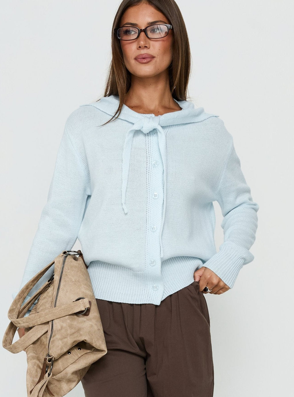 Scarf Tie Sweater Light Blue
