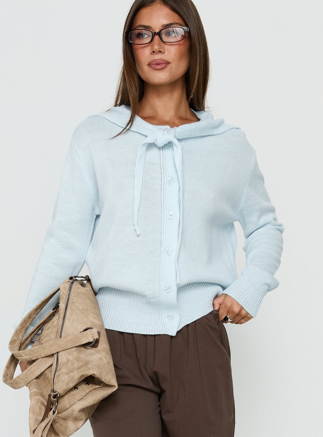 Scarf Tie Sweater Light Blue