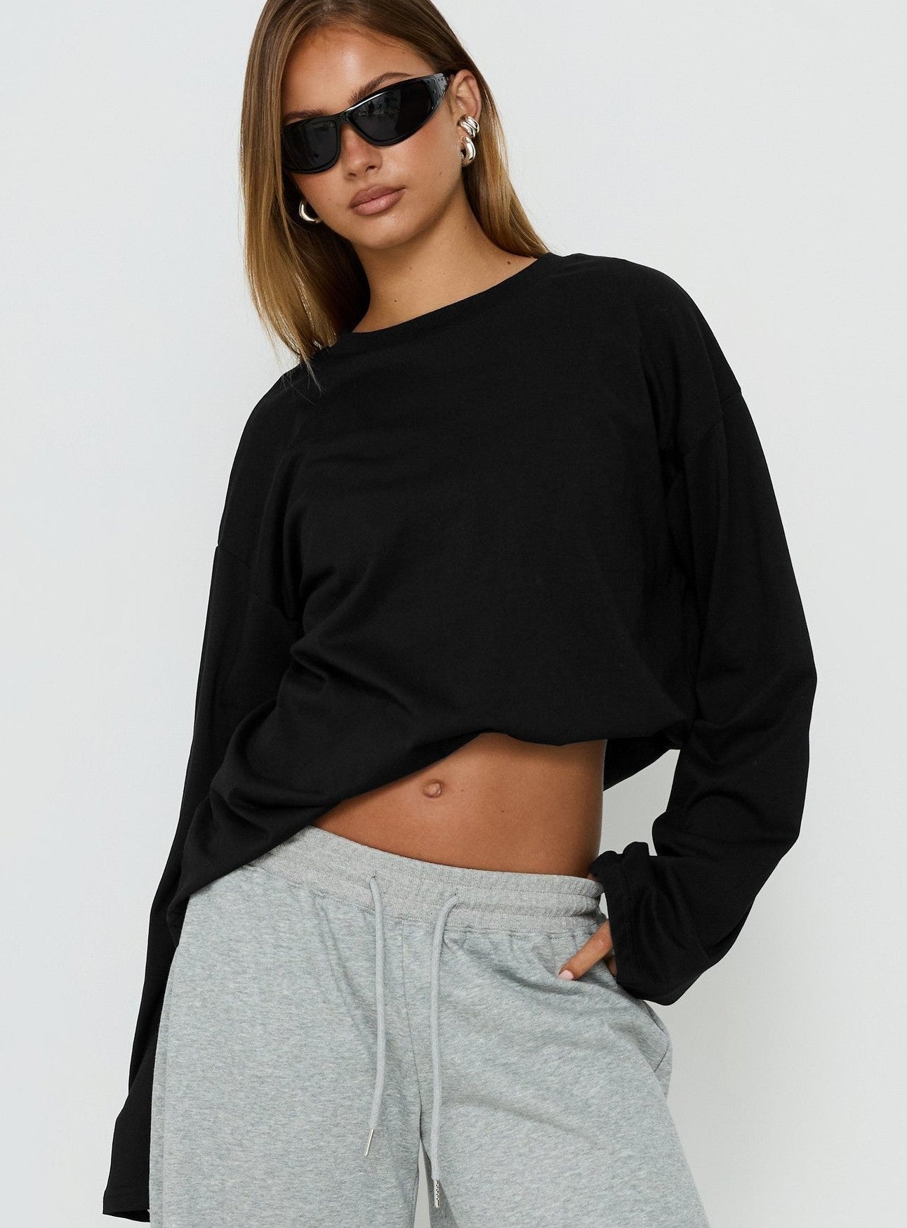 Settle Down Long Sleeve Top Black