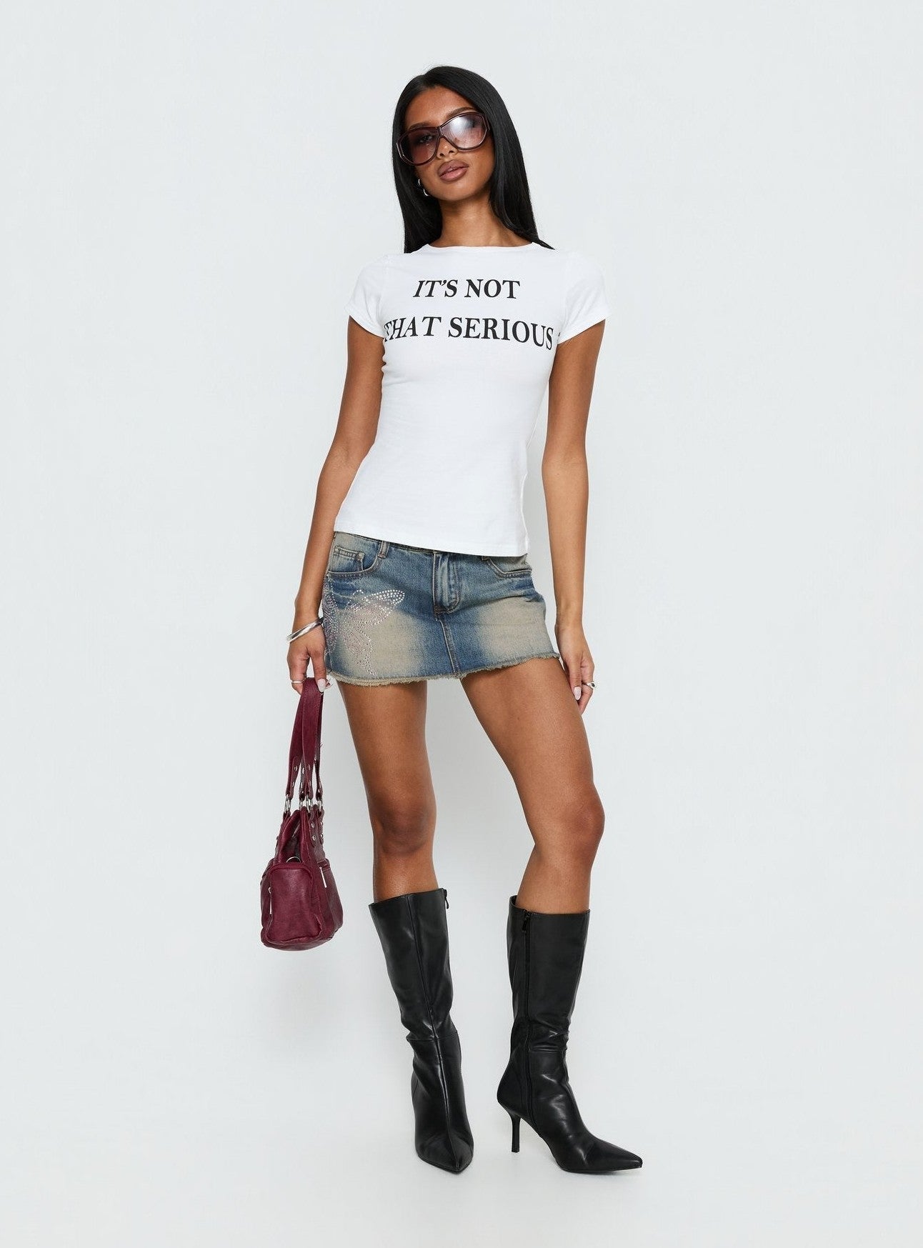 It's Not That Serious Graphic Baby Tee White / Black