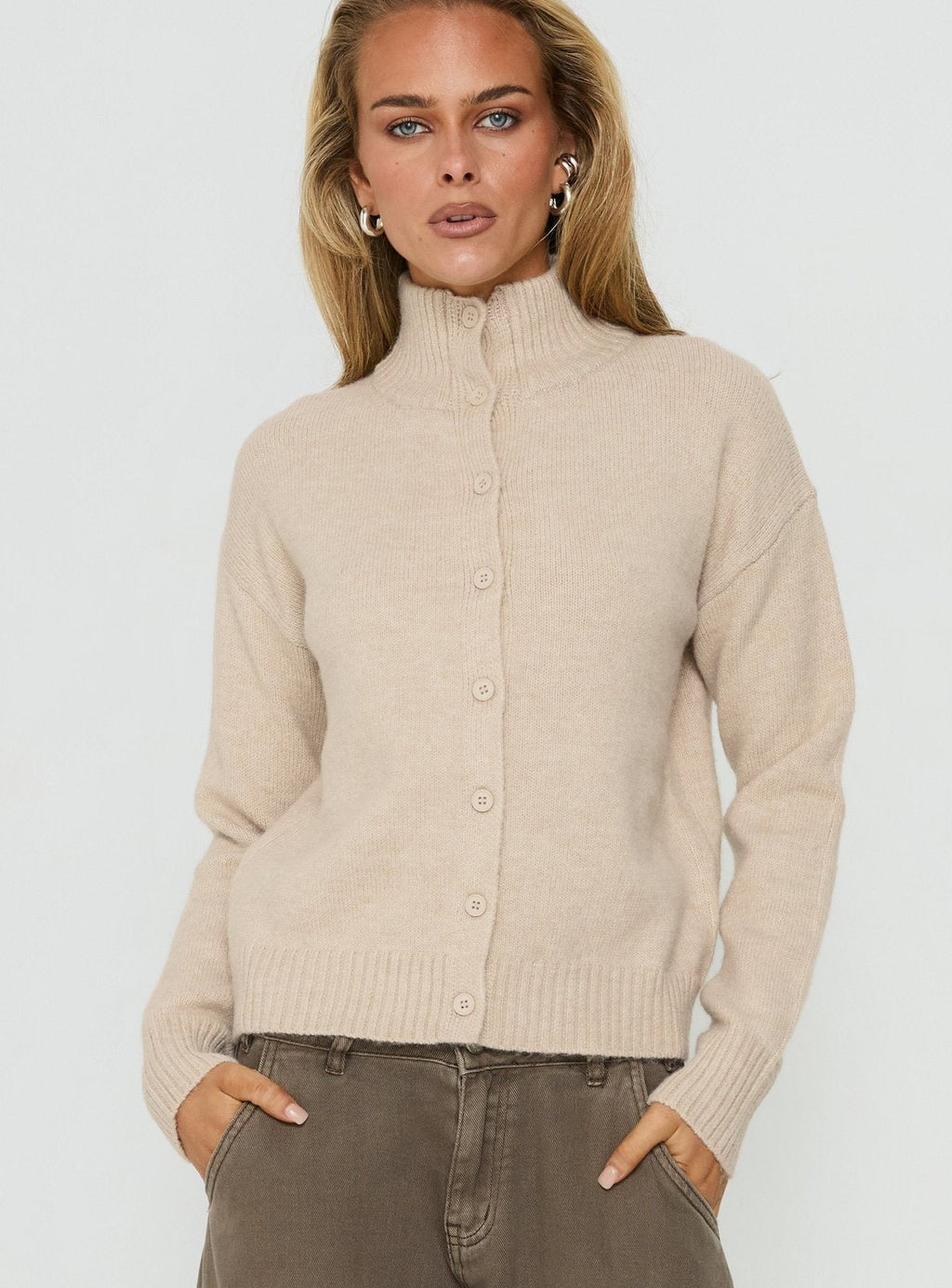 Funnel Neck Cardigan Oat
