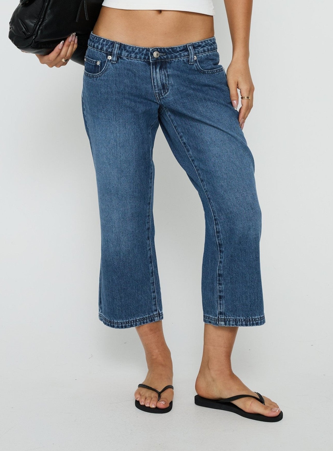 Hierarchy Low Rise 3/4 Length Jeans Mid Wash