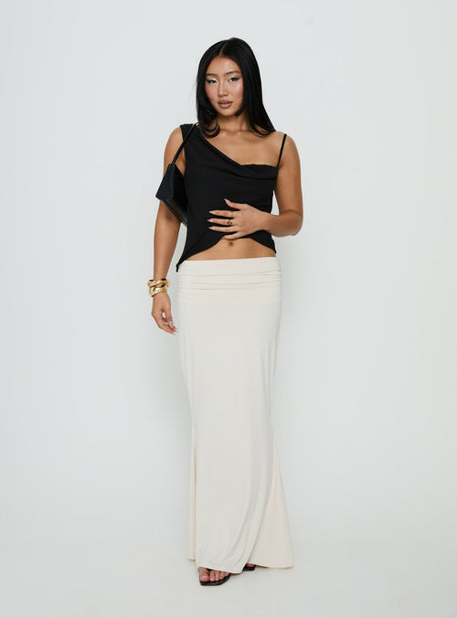 Foldover Waist Maxi Skirt Cream