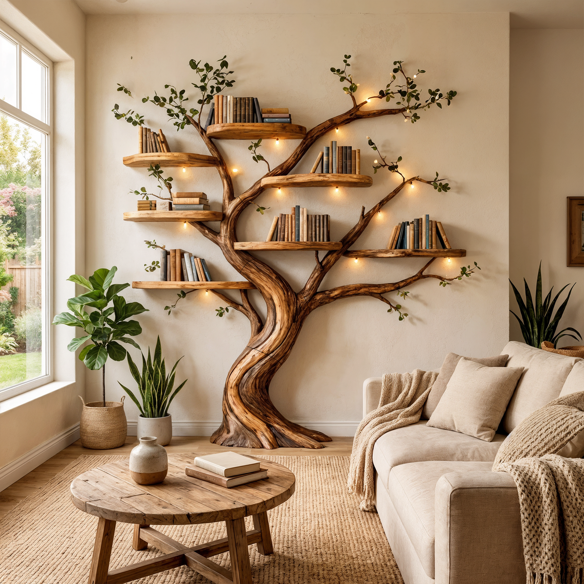 Organic Tree Bookshelf Sculptural Branch Wall Display for Living Room