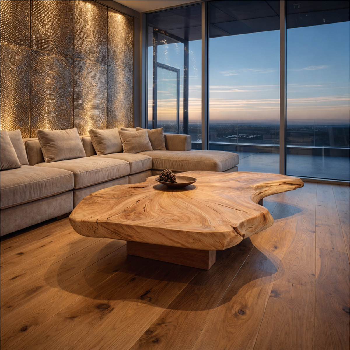 Organic Live Edge Coffee Table, Solid Wood Slab for Family Room
