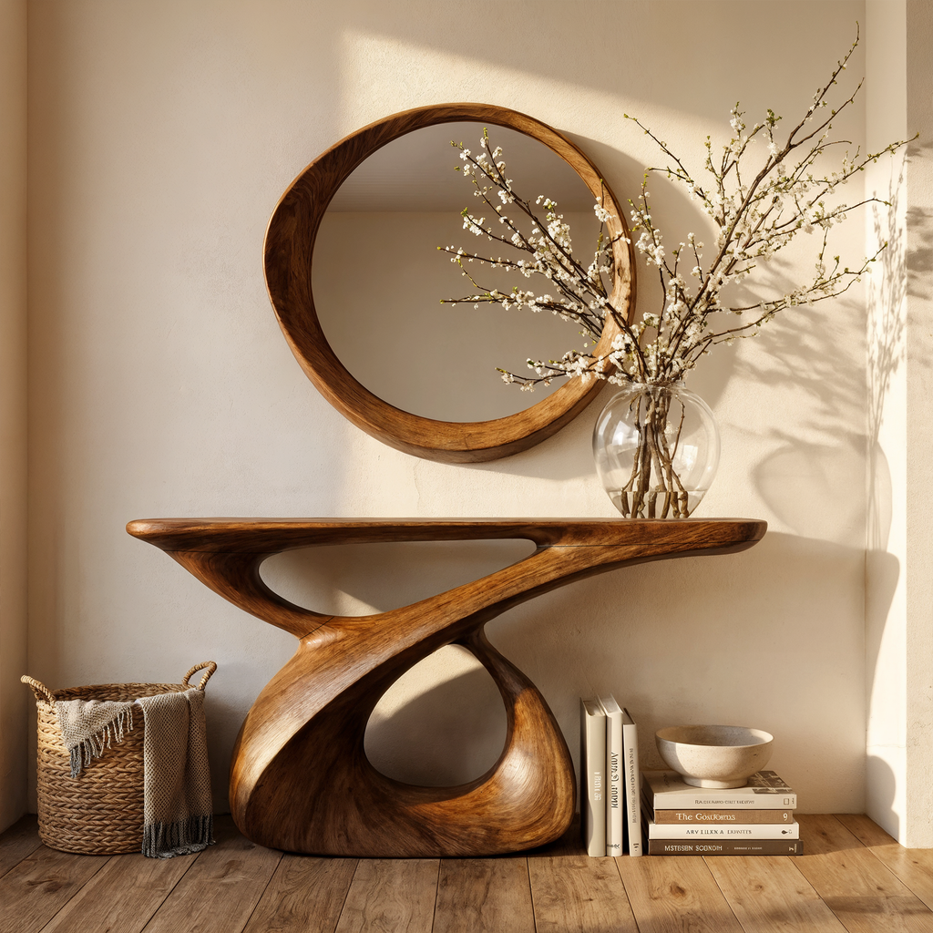 Mid Century Console Table, Narrow Solid Wood Entryway Table