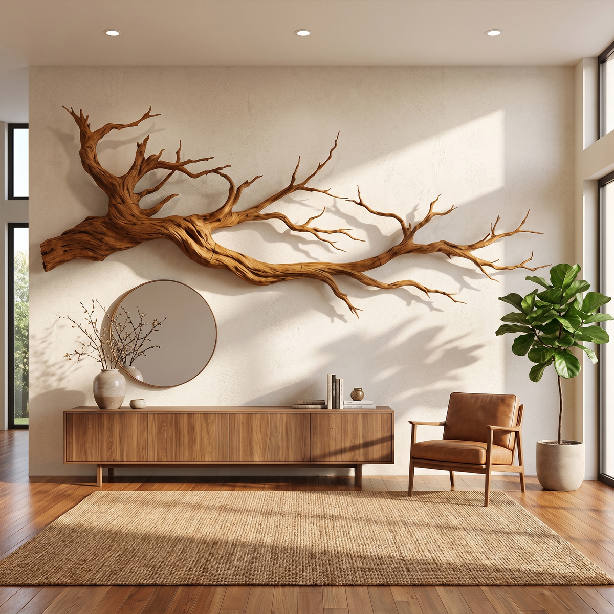 Abstract Tree Root Wall Art, Solid Wood Sculpture for Living Room