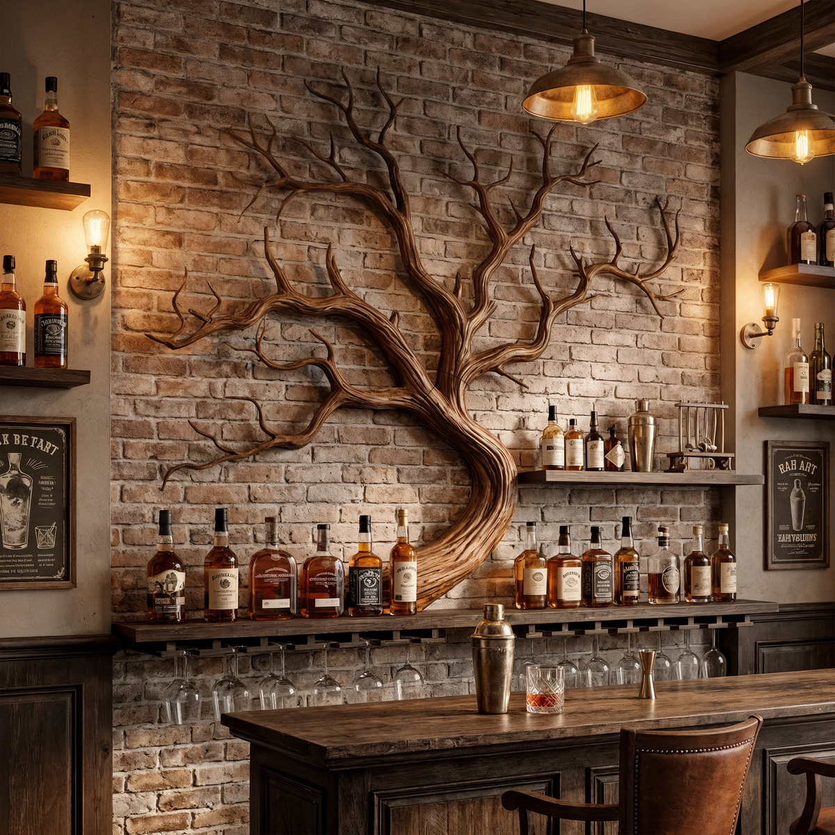 Tree Branch Wine Rack, Wall Mounted Monkey Pod Wood Bottle Shelf