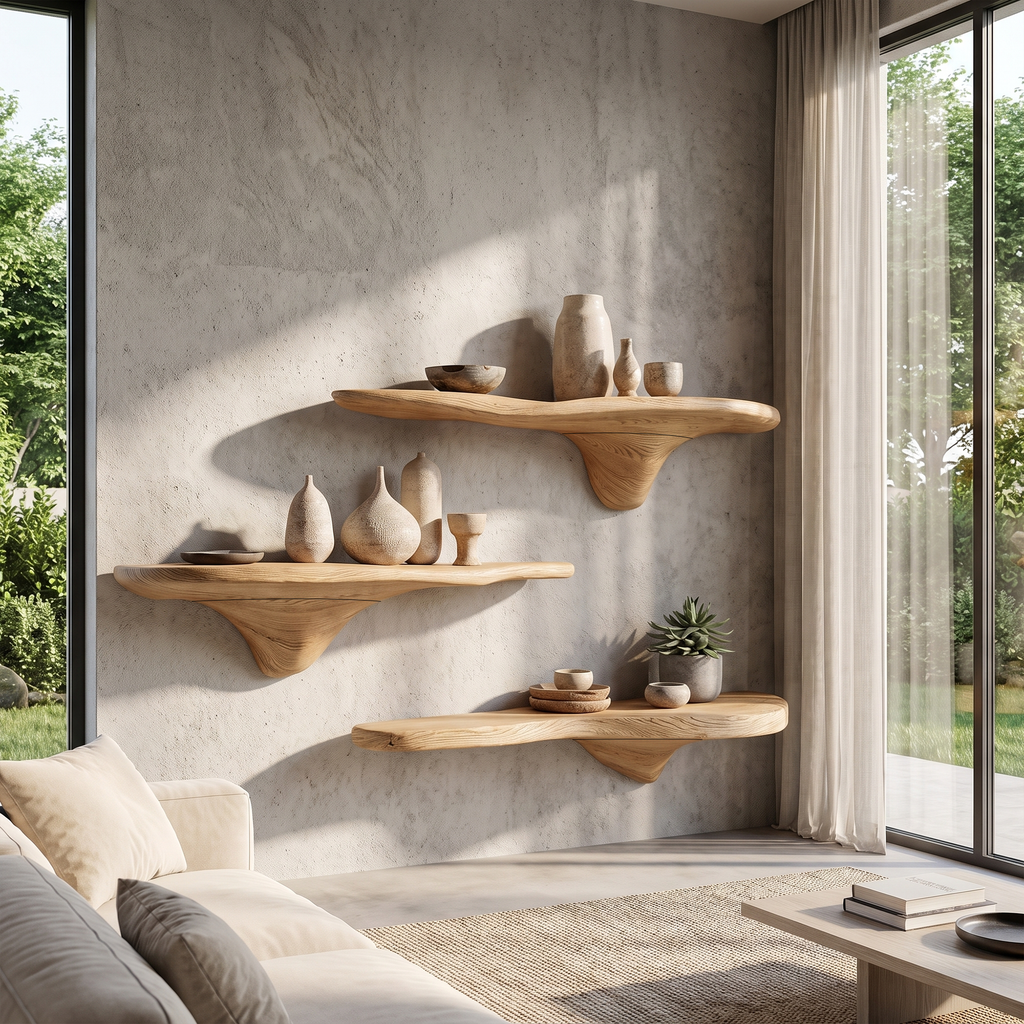 Mushroom Wall Shelf, Rustic Live Edge Tamarind Wood Shelf for Entryway