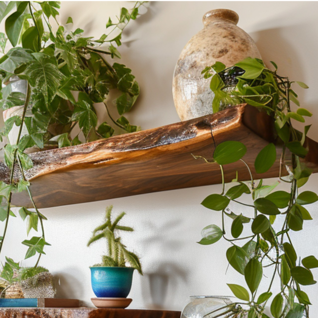 Live Edge Floating Shelf Wall Mounted Dark Brown Wood Shelf