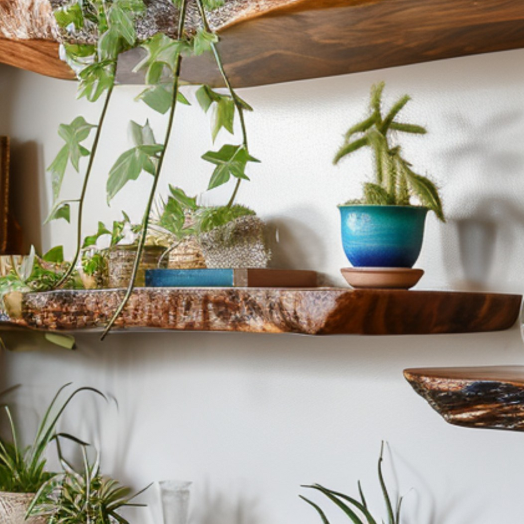 Live Edge Floating Shelf Wall Mounted Dark Brown Wood Shelf