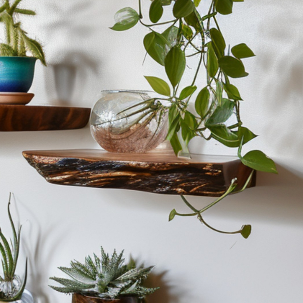 Live Edge Floating Shelf Wall Mounted Dark Brown Wood Shelf