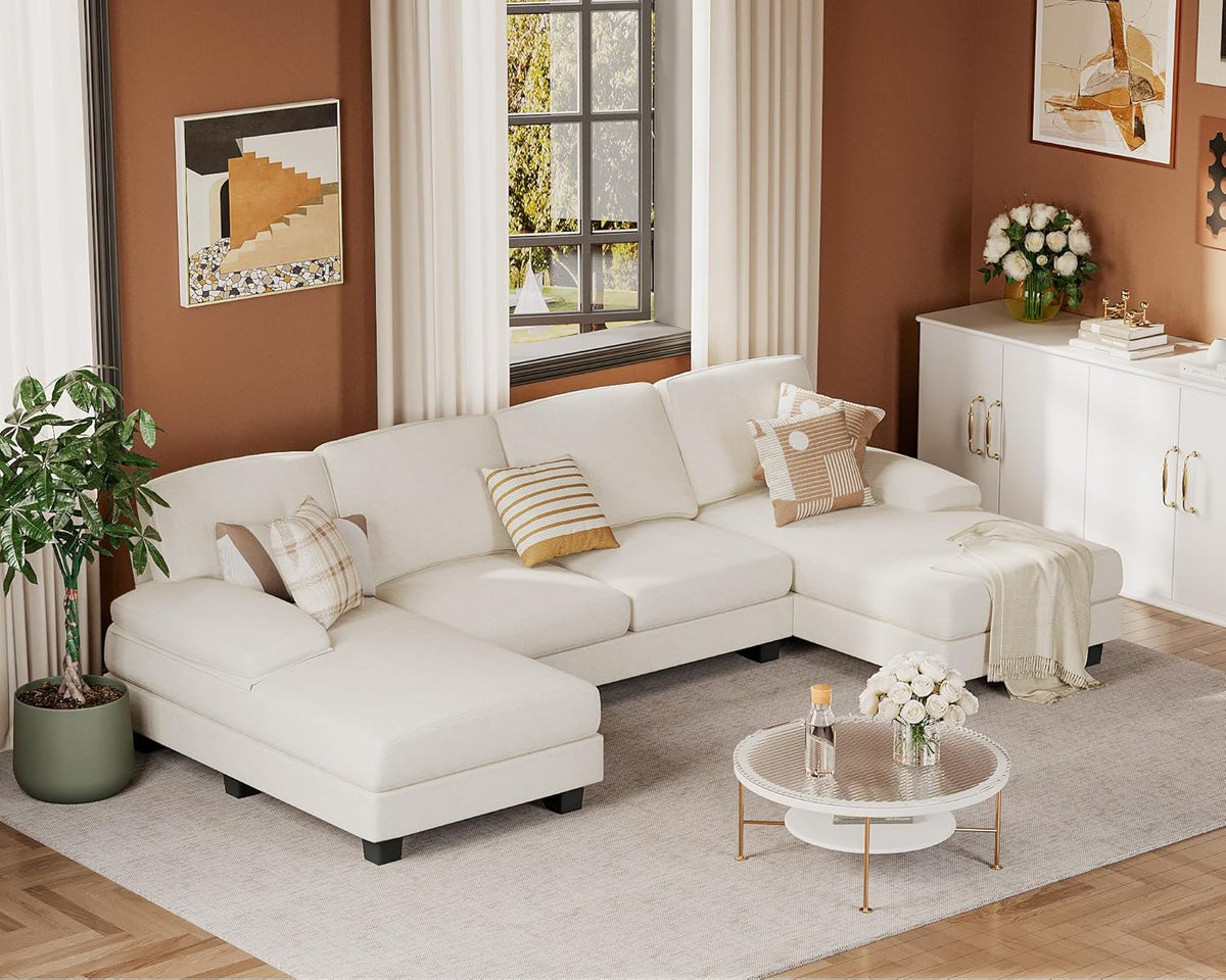U-Shaped Sectional Sofa, 4 Seat Chenille Grey, 44.1in D x 110.2in W x 15.7in H