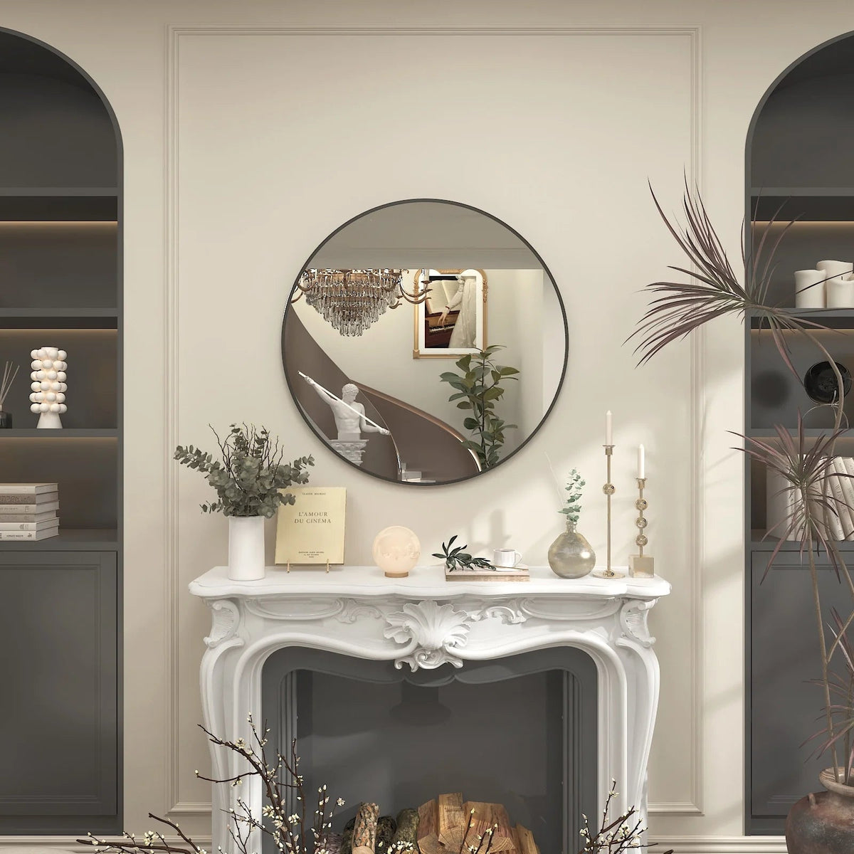 Round Metal Black Frame Bathroom Vanity Mirror - Wall Mounted