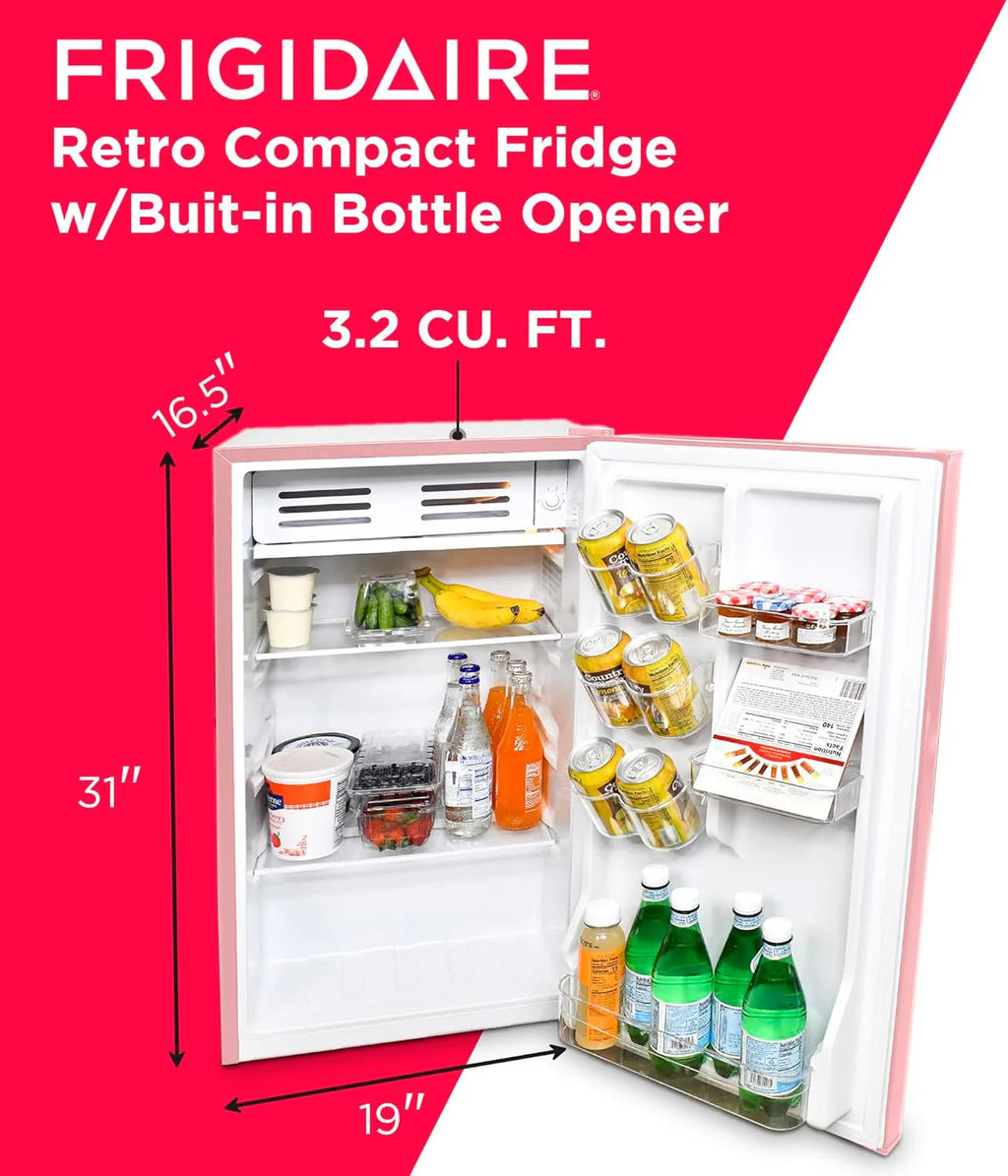 Frigidaire Retro Bar Fridge 3.2 Cu. Ft. Pink/Coral With Bottle Opener