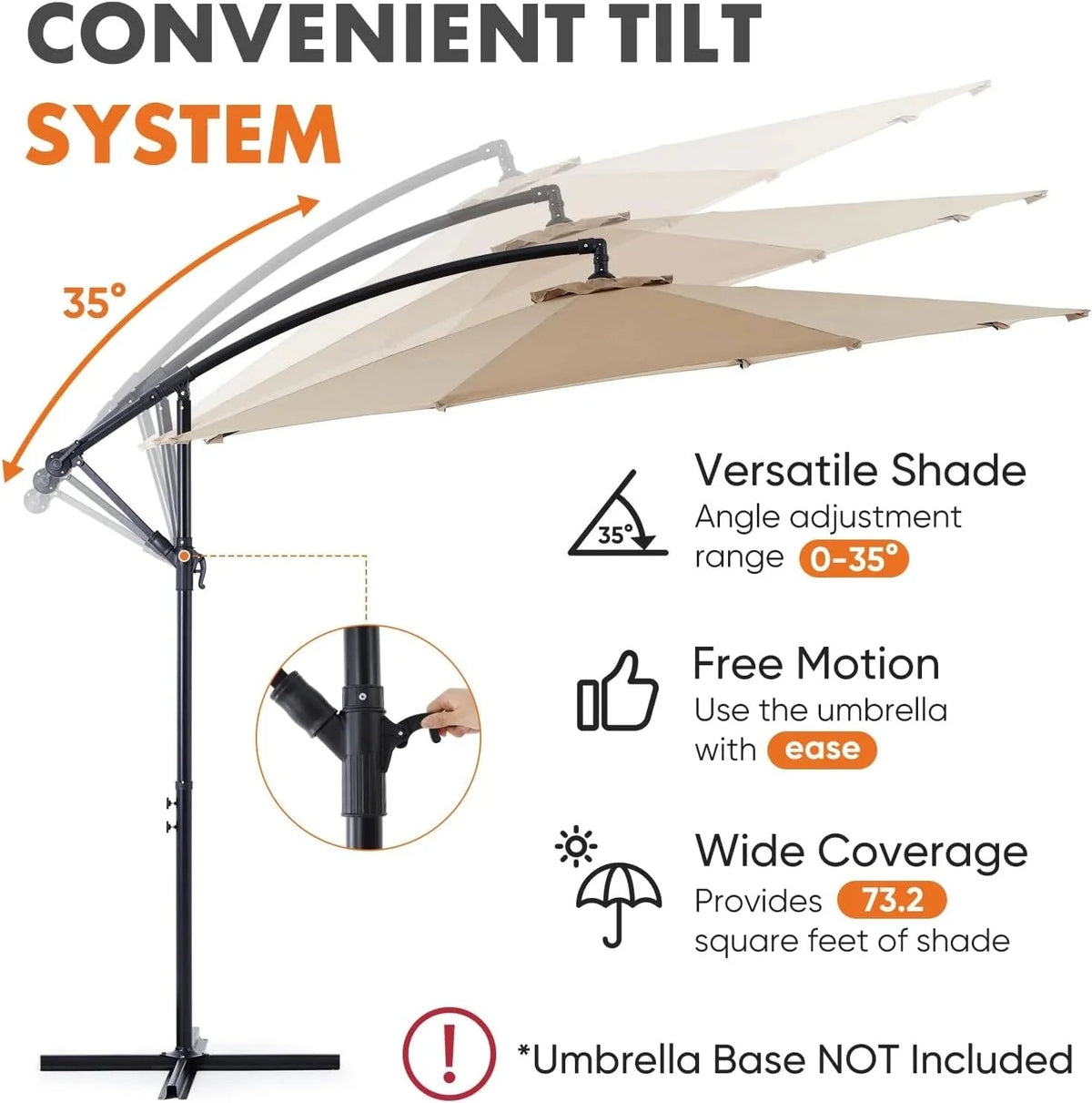 Sweetcrispy 9.8FT Offset Patio Umbrella With Easy Tilt Adjustment, 8 Ribs, Blue