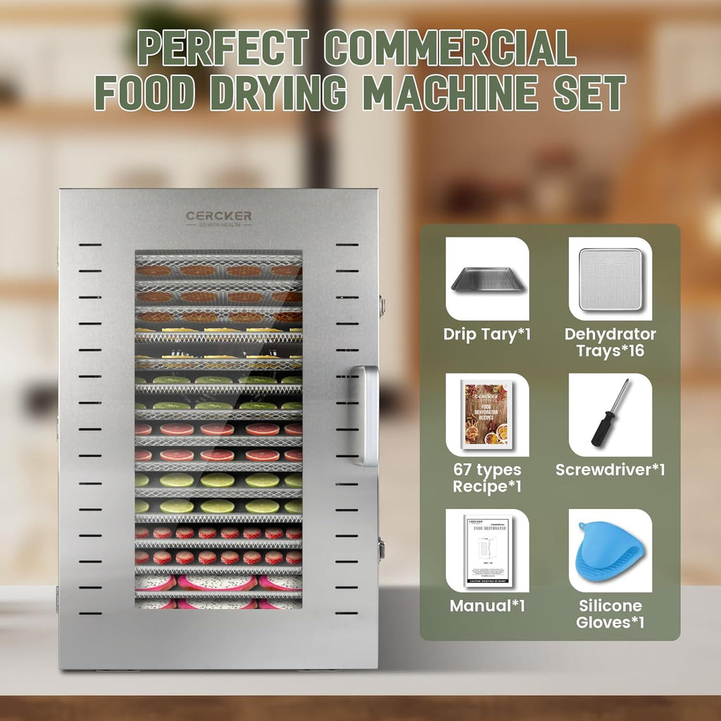 Commercial Food Dehydrator, 16 Trays, 1500W, 70-190 F