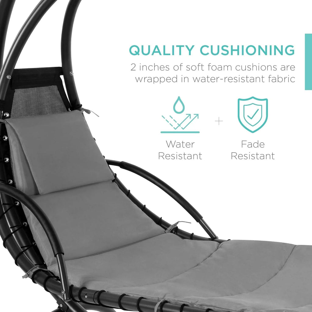 Best Choice Products Outdoor Hanging Steel Chaise Lounge Chair With Canopy, Charcoal Gray - SKY5871