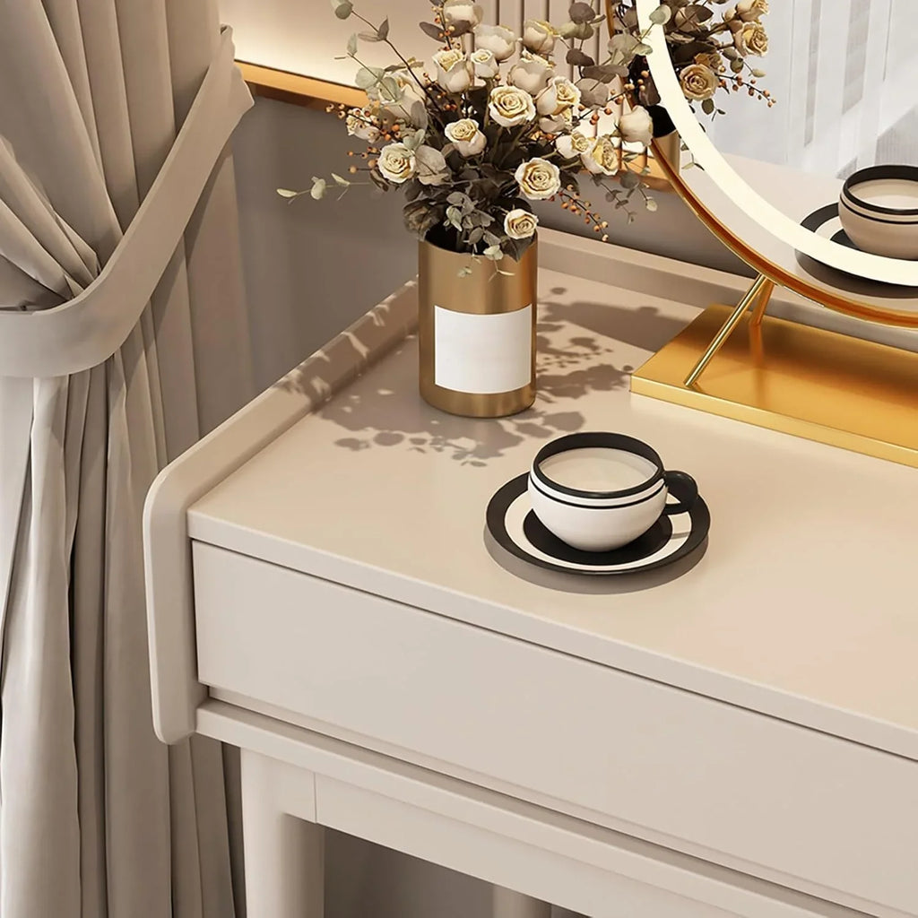 Makeup Vanity Desk With Drawers, Detachable Mirror, Makeup Box And Cushioned Stool - 50x40x79cm