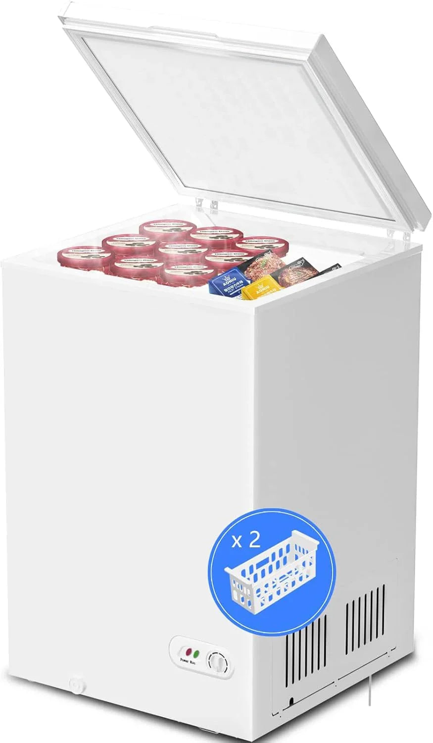 3.5 Cubic Feet Chest Freezer With 2 Removable Baskets, White