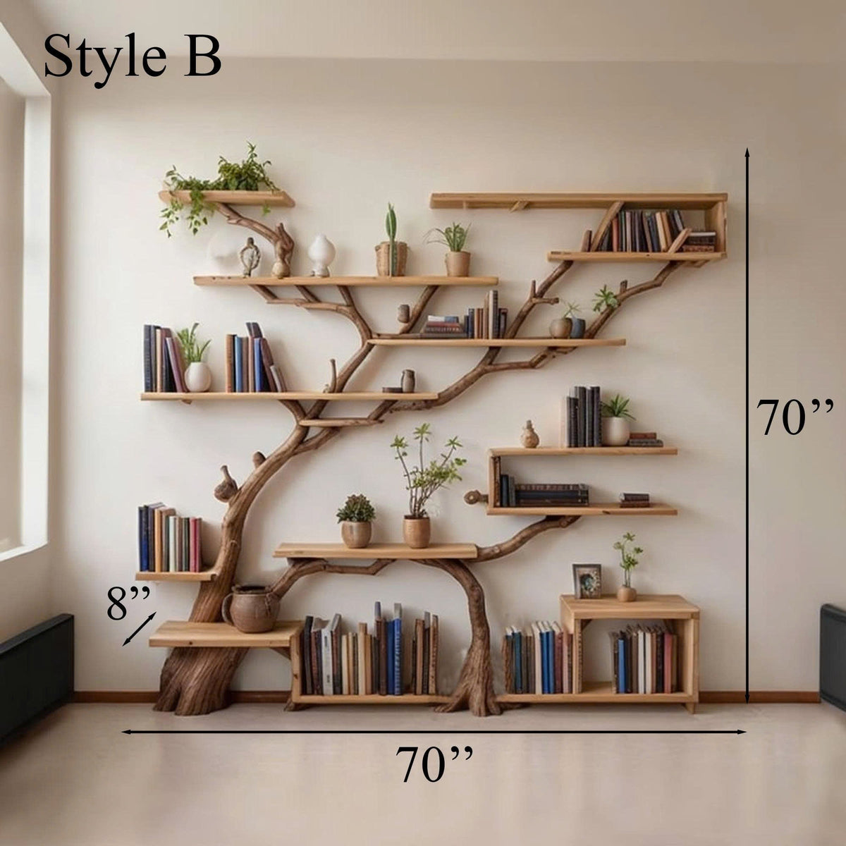 Tree Bookshelf, Modern Driftwood Branch Corner Shelf for Wall