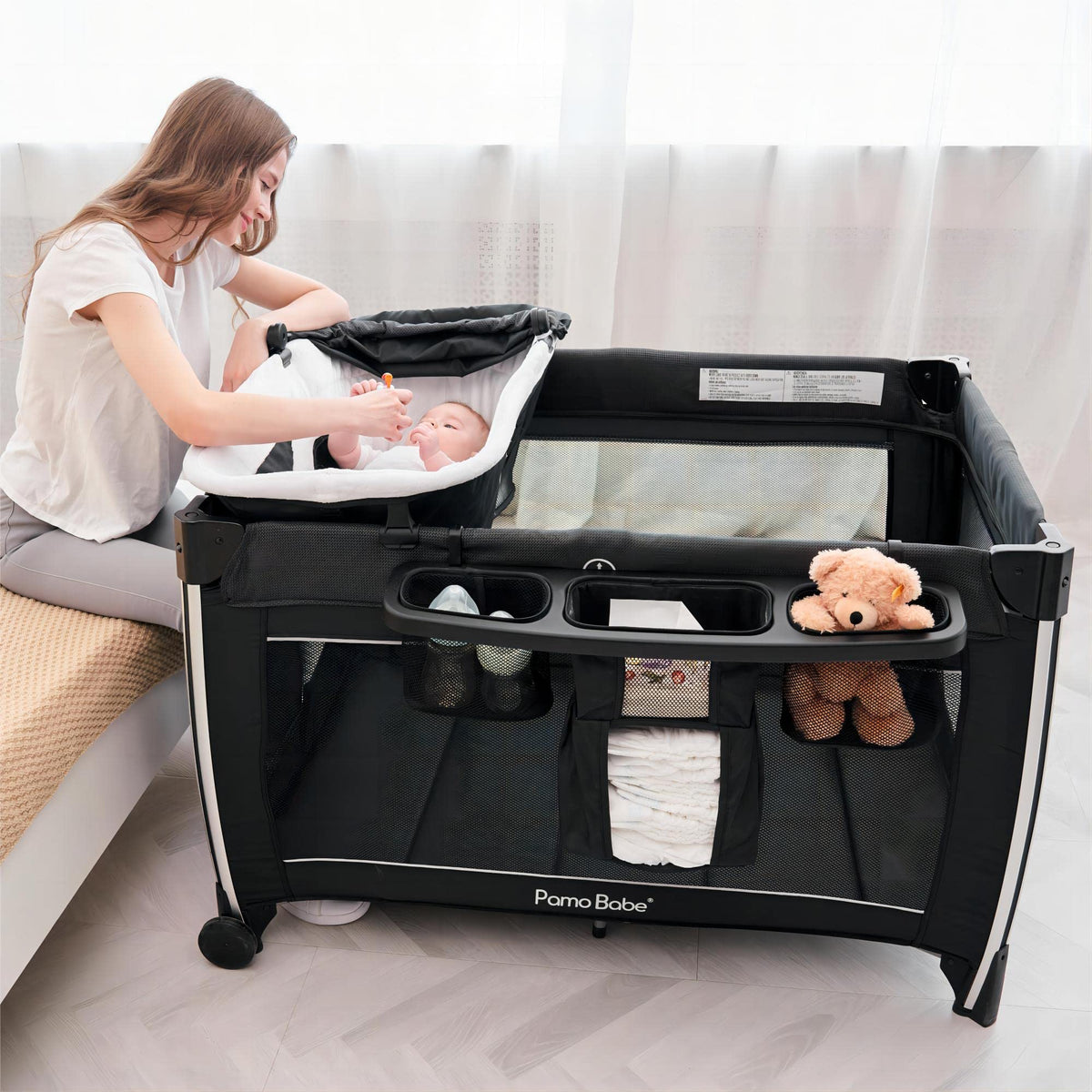 Pamo Babe 4-in-1 Portable Baby Crib Deluxe Nursery Center