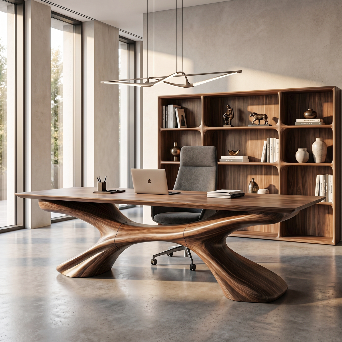 Executive Desk, Sculptural Solid Wood Home Office Writing Desk