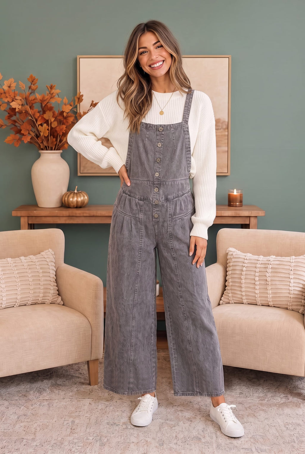Just Darling Wide Leg Denim Overall - view 2