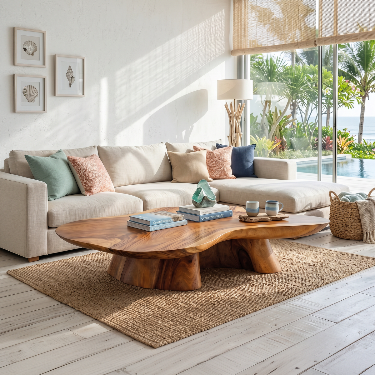 Farmhouse Coffee Table, Solid Wood Rustic Living Room Center Table