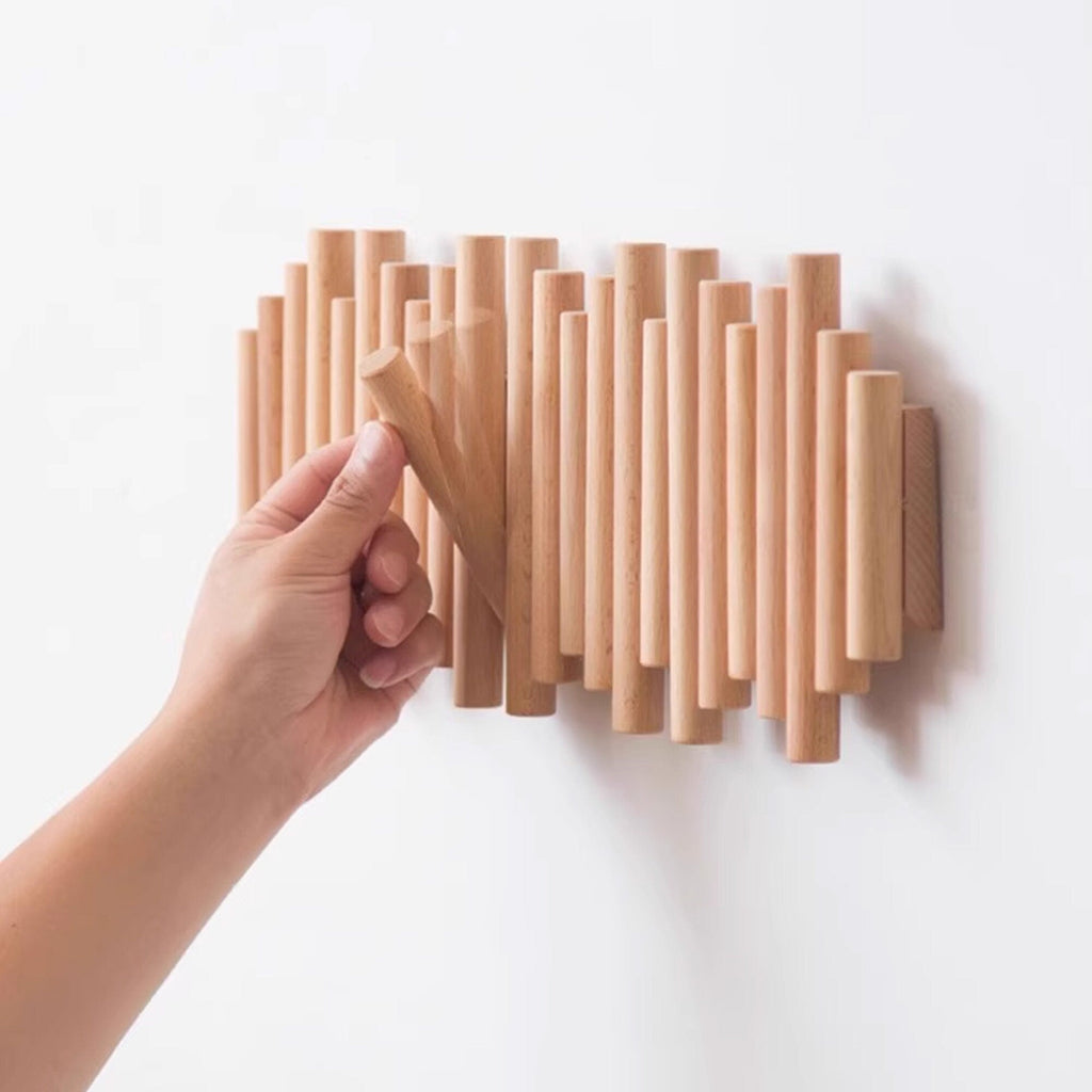 Piano Coat Hooks, Modern Wood Wall Rack for Keys, Hats and Coats