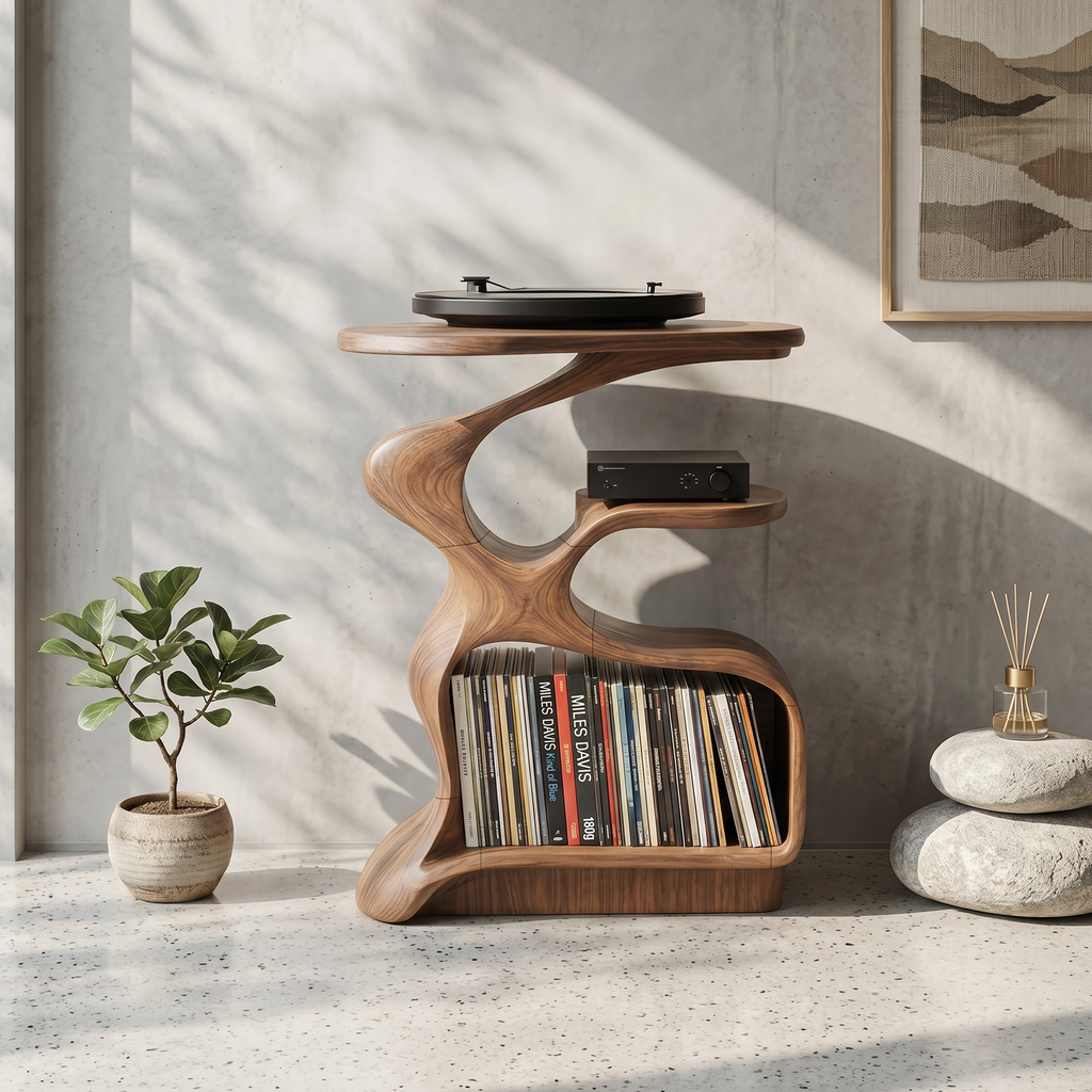 Record Player Stand Mid Century Wood Media Stand for Living Room