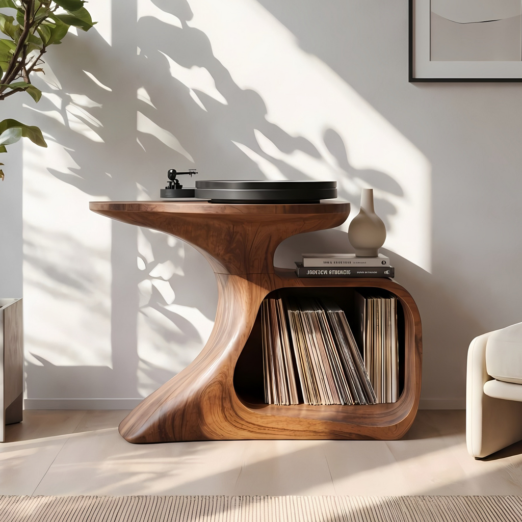 Record Player Stand, Handcrafted Wood Vinyl Stand for Living Room