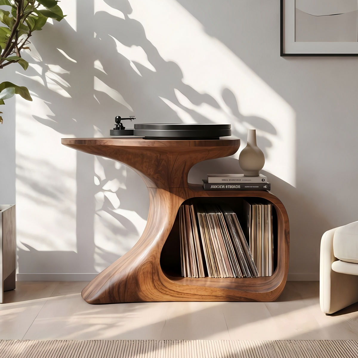 Record Player Stand, Handcrafted Wood Vinyl Stand for Living Room