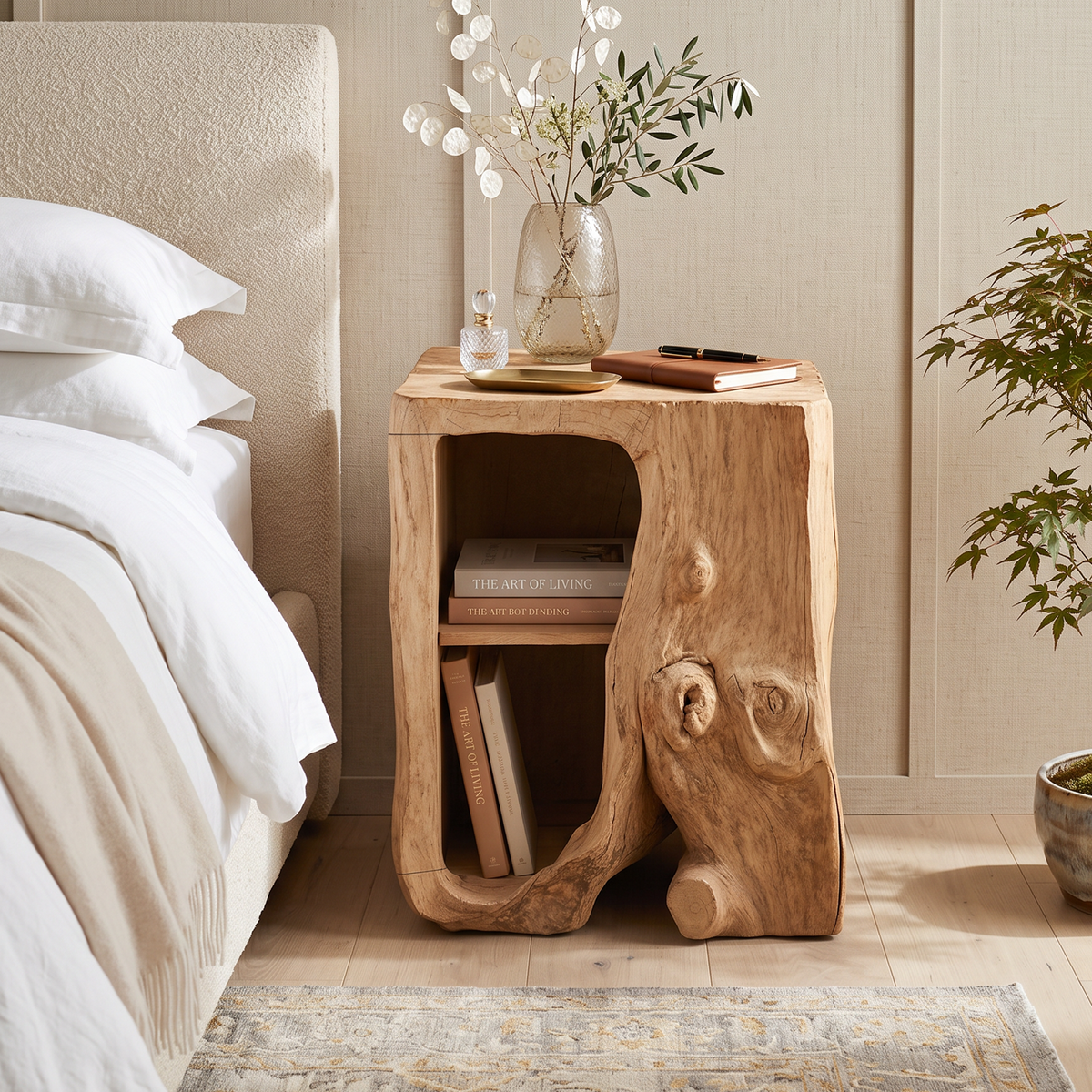 Live Edge Nightstand, Farmhouse Solid Wood Floating Bedside Table