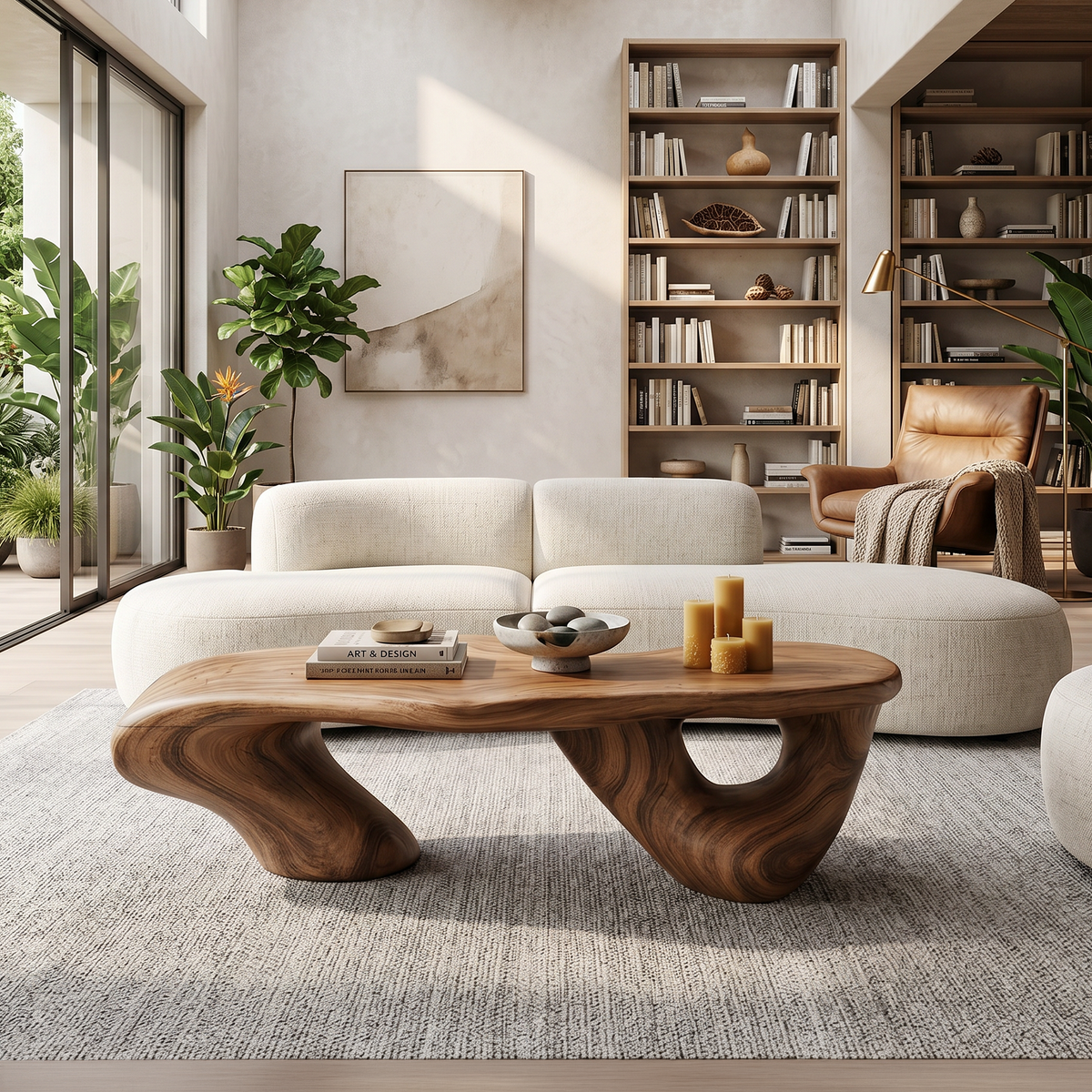 Low Coffee Table, Handcrafted Solid Wood Table for Rustic Living Rooms